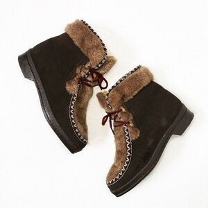Snowland Vintage Suede Leather Faux Fur Winter Apres Ski Snow Boots size 7
